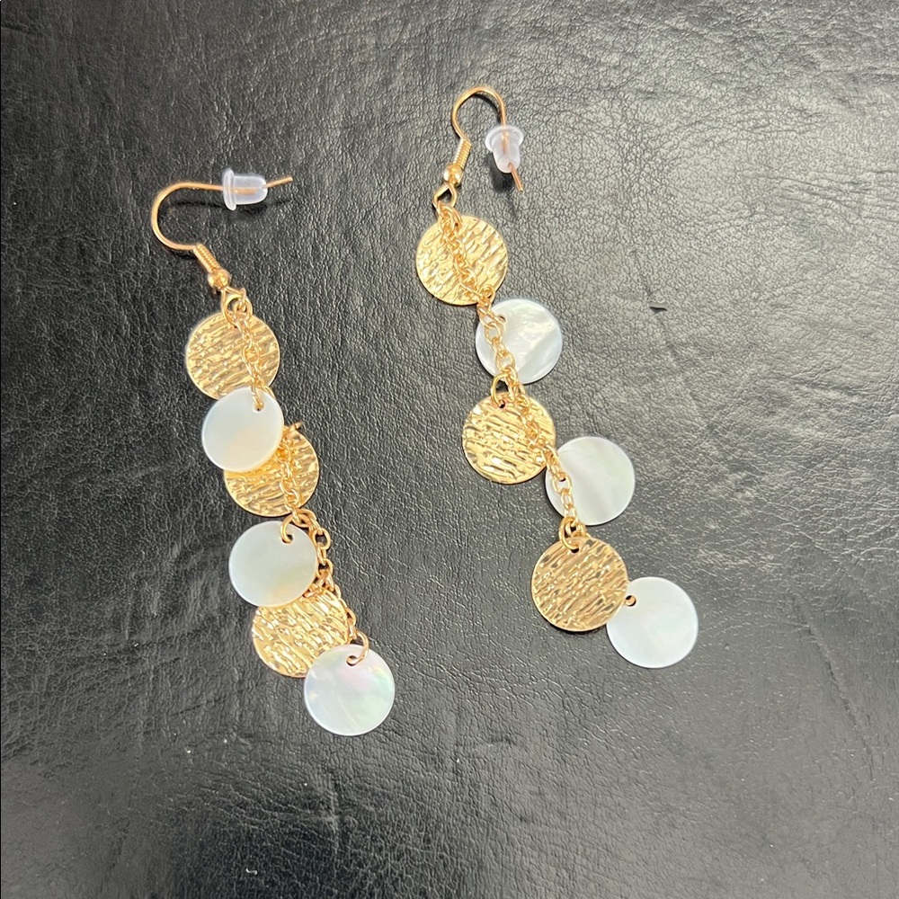 Trendy boutique Gold and Iridescent Disc Dangle Earrings